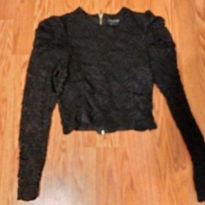 Marciano Floral Lace Black Long Sleeves Top - Medium, Gold Back Zipper